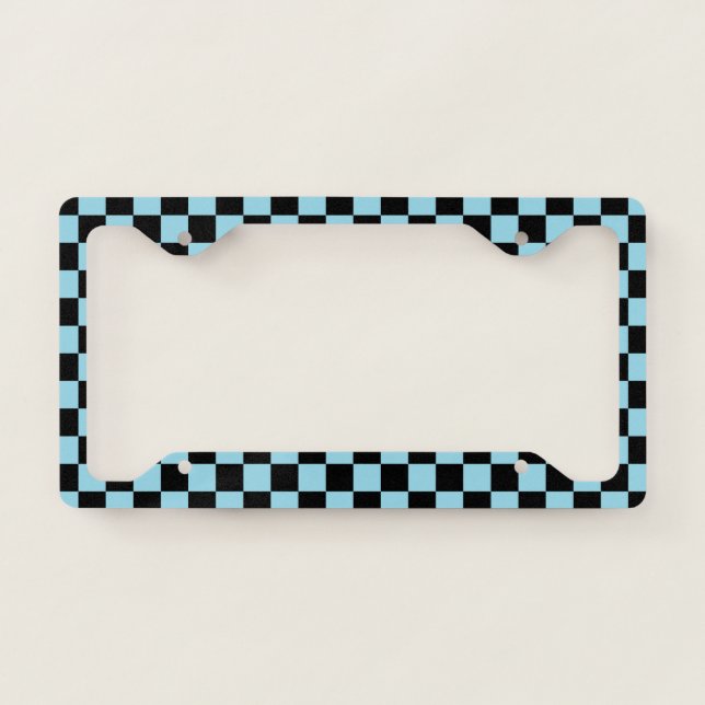 Checkered Pastel Blue and Black License Plate Frame (Front)