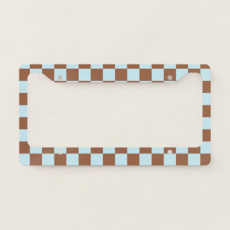 Checkered Pastel Blue and Brown License Plate Frame