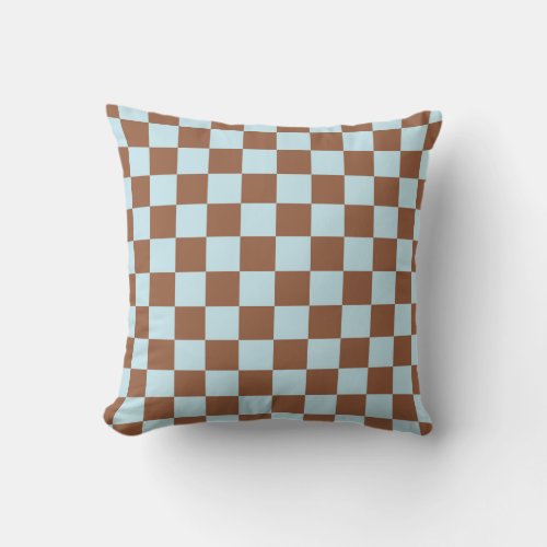 Checkered Pastel Blue and Brown Throw Pillow