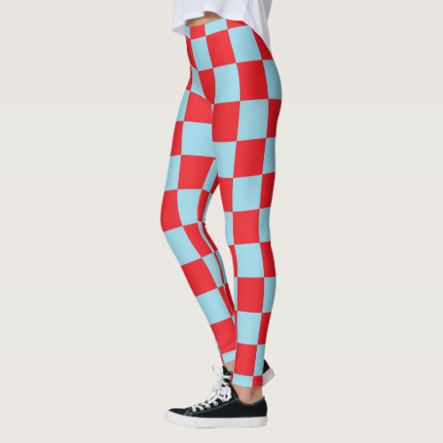 Checkered Pastel Blue and Red Leggings