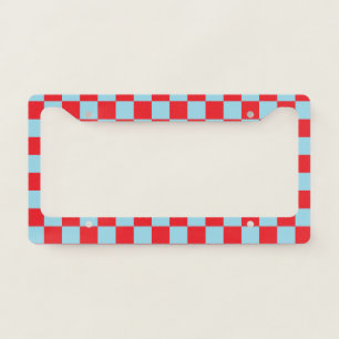 Checkered Pastel Blue and Red License Plate Frame