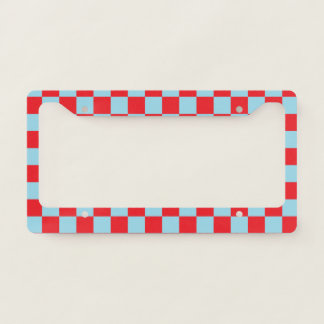 Checkered Pastel Blue and Red License Plate Frame