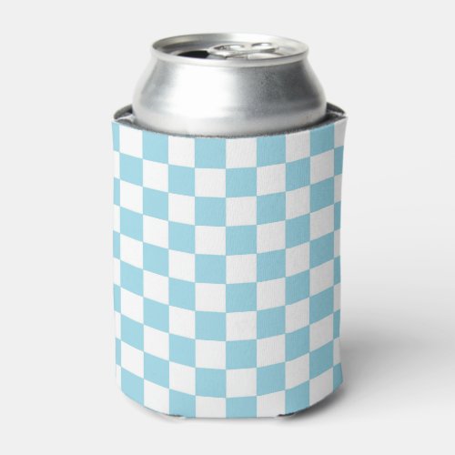 Checkered Pastel Blue and White Can Cooler