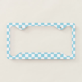 Checkered Pastel Blue and White License Plate Frame
