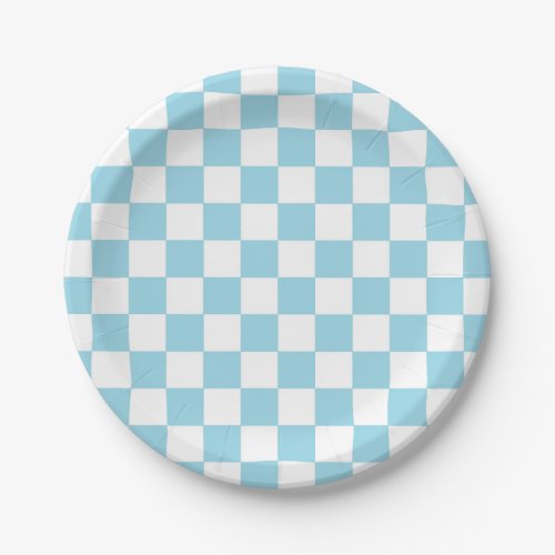 Checkered Pastel Blue and White Paper Plates