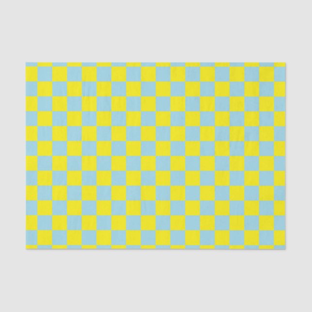 Checkered Pastel Blue and Yellow Tissue Paper (Front)