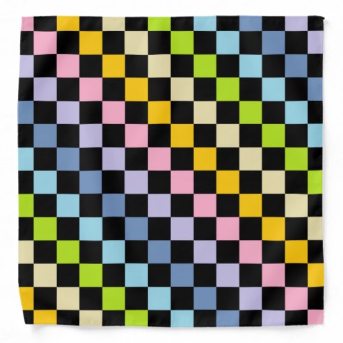 Checkered Pastel Rainbow Black Bandana