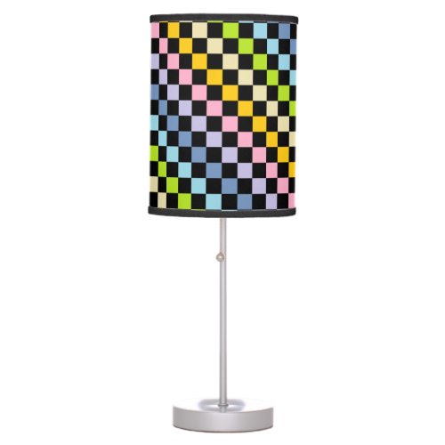 Checkered Pastel Rainbow Black Table Lamp