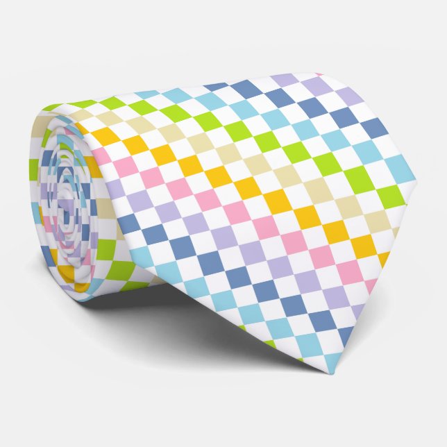 Checkered Pastel Rainbow Neck Tie (Rolled)