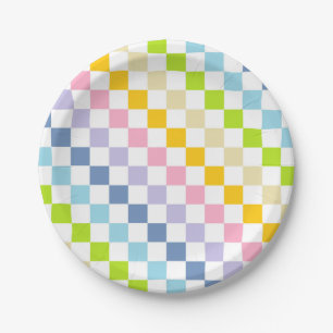 Checkered Pastel Rainbow Paper Plates