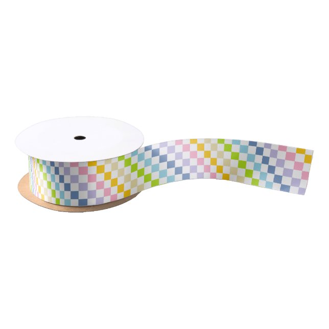Checkered Pastel Rainbow Satin Ribbon (Spool)