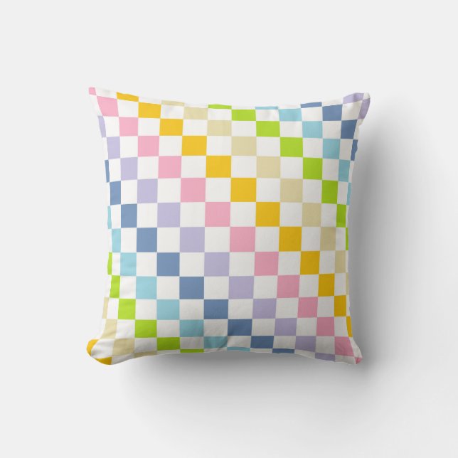 Checkered Pastel Rainbow Throw Pillow (Front)