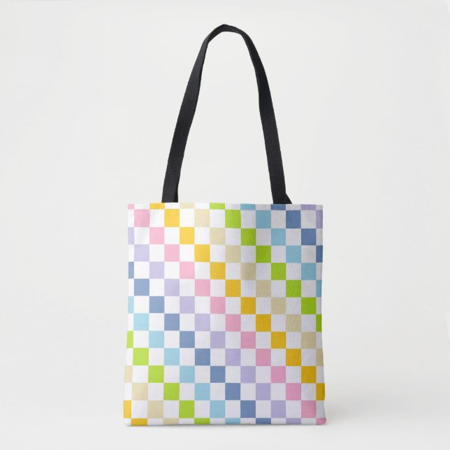 Checkered Pastel Rainbow Tote Bag (Front)