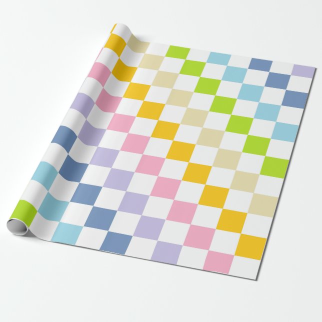 Checkered Pastel Rainbow Wrapping Paper (Unrolled)