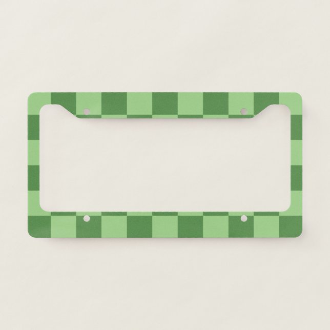 Checkered pastel sage green squares pattern license plate frame (Front)