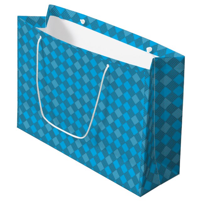 Checkered patches pattern 01 w Lblue BG Large Gift Bag (Front Angled)