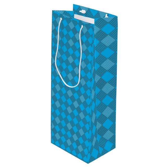 Checkered patches pattern 01 w Lblue BG Wine Gift Bag (Front Angled)