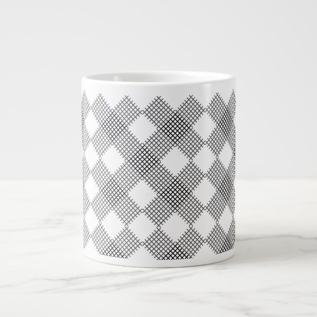 Checkered patches pattern black and white giant coffee mug (Front)
