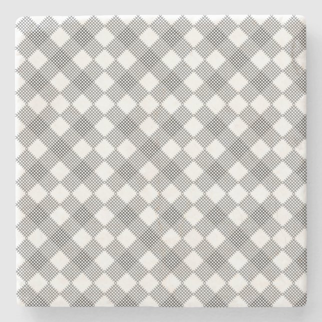 Checkered patches pattern black and white stone coaster (Front)