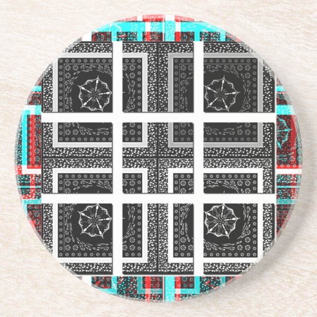 Checkered Pattern Art Print Sandstone Coaster (Front)