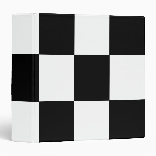 Checkered Pattern Black and White 3 Ring Binder (Front/Spine)