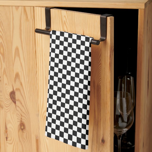 Checkered Pattern Black and White Kitchen Towel (Thirds Fold)