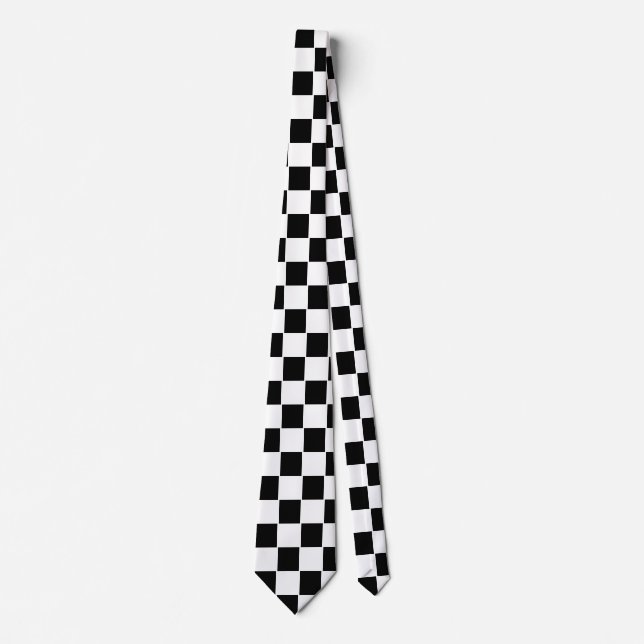 Checkered Pattern Black and White Neck Tie (Front)