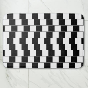 Checkered Pattern Black and White Optical Illusion Bath Mat