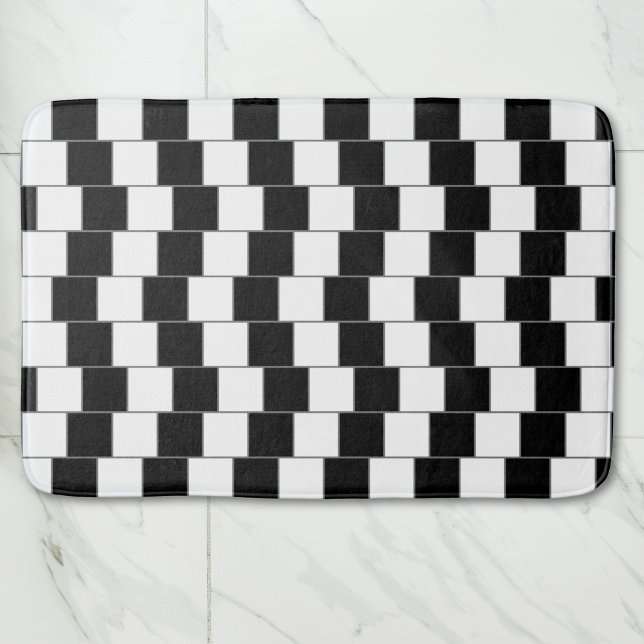 Checkered Pattern Black and White Optical Illusion Bath Mat (Creator Uploaded)