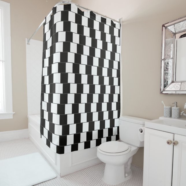 Checkered  Pattern Black & White Optical Illusion Shower Curtain (In Situ)