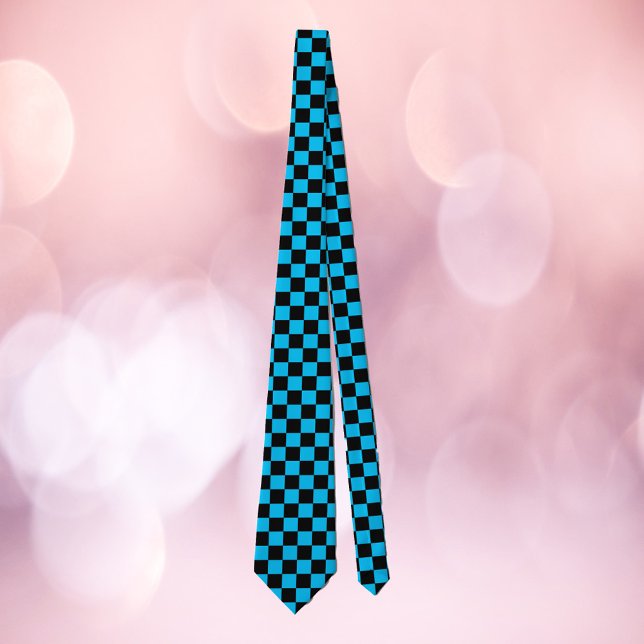 Checkered Pattern Blue and Black Neck Tie (A fun tie with a blue and black checkered pattern)