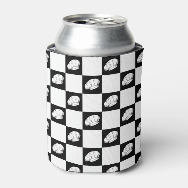 Checkered Pattern Chef Hats Birthday Beer Can Cooler (Can Front)