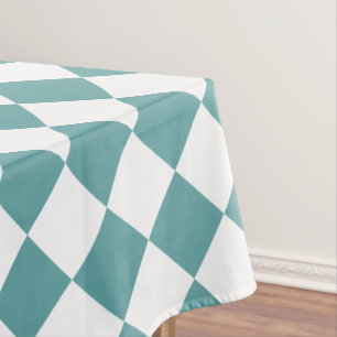 Checkered Pattern Cool Cadet Blue White Retro Chic Tablecloth