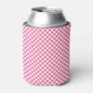 Checkered Pattern Girly Geometric Pink And White Can Cooler
