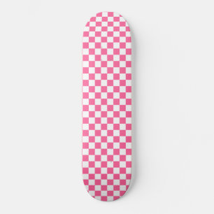 Checkered Pattern Girly Geometric Pink And White Skateboard