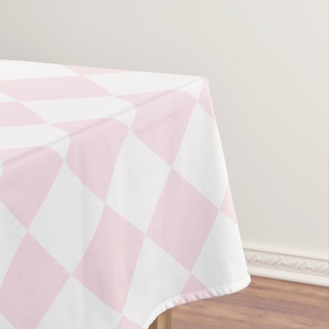 Checkered Pattern Girly Pink White Dining Table Tablecloth (In Situ)