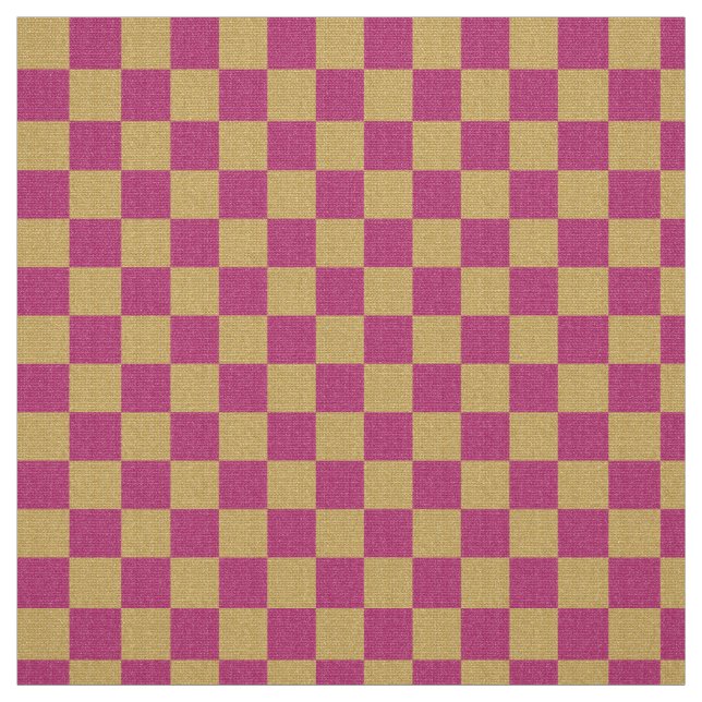 Checkered Pattern Gold Pink Glitter, Trendy Chic Fabric (Swatch)