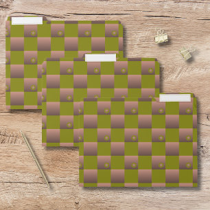 Checkered pattern in brown and olive green file folder