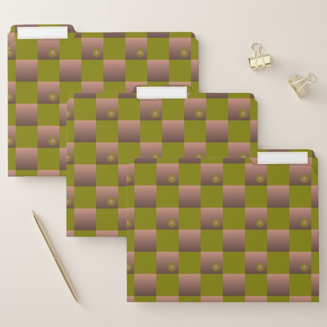 Checkered pattern in brown and olive green file folder (Set)