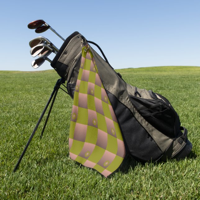 Checkered pattern in brown and olive green golf towel (Green)