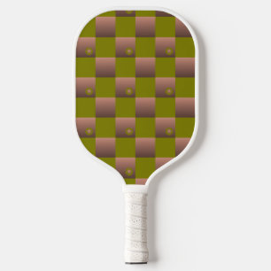 Checkered pattern in brown and olive green pickleball paddle