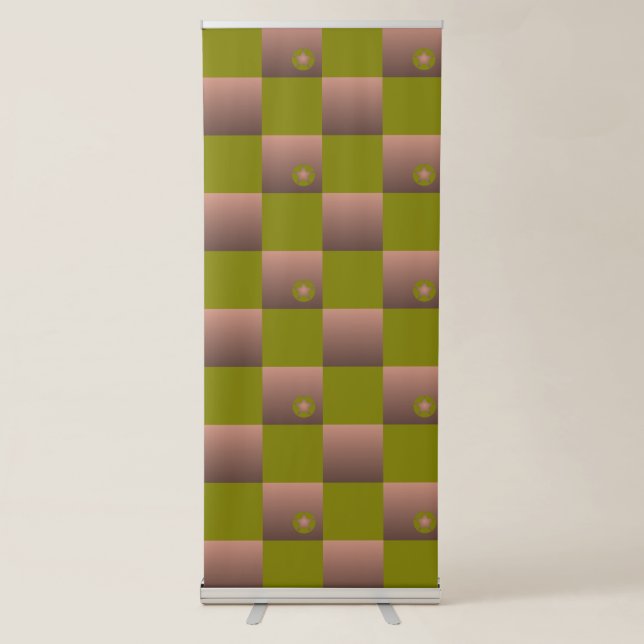 Checkered pattern in brown and olive green retractable banner (Front)