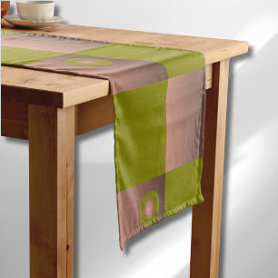 Checkered pattern in brown and olive green short table runner