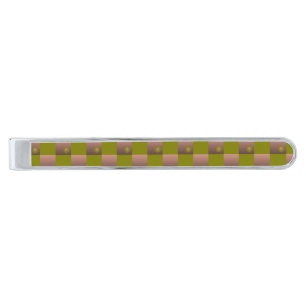 Checkered pattern in brown and olive green silver finish tie bar