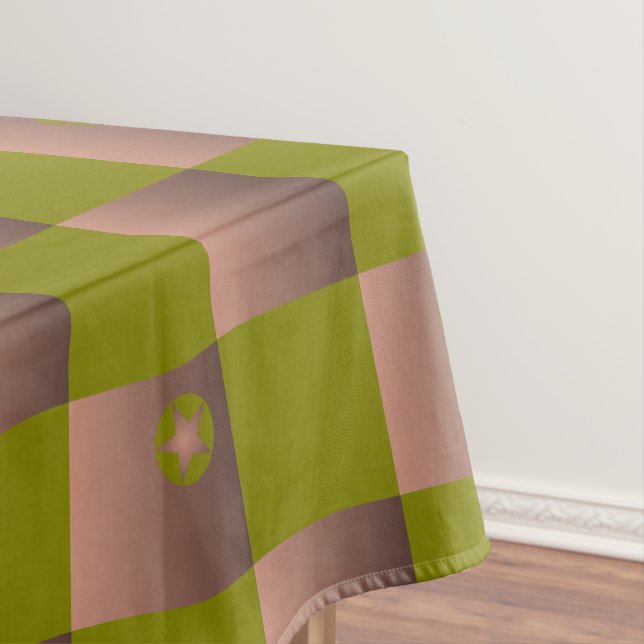 Checkered pattern in brown and olive green tablecloth (In Situ)