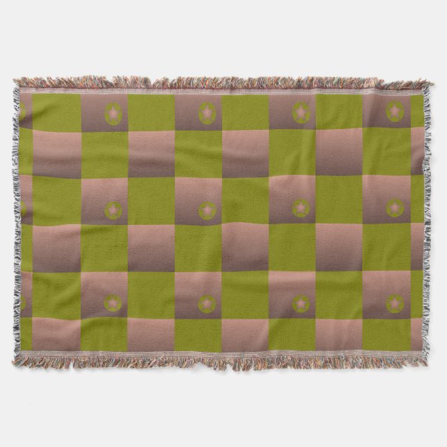 Checkered pattern in brown and olive green throw blanket (Front)