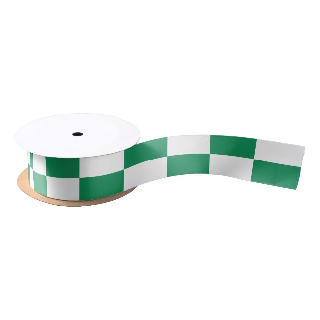 Checkered Pattern in Kelly Green and White Satin Ribbon (Spool)