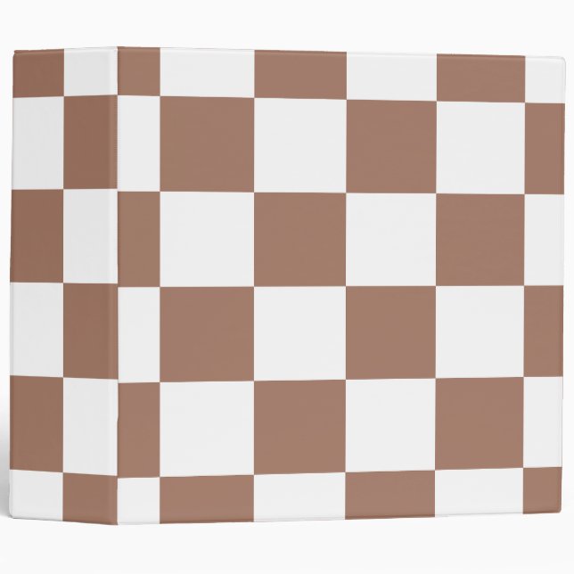 Checkered Pattern in White and Mocha Mousse 3 Ring Binder (Front/Spine)