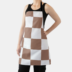 Checkered Pattern in White and Mocha Mousse Apron