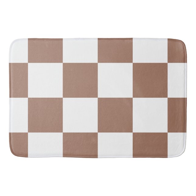 Checkered Pattern in White and Mocha Mousse Bath Mat (Front)